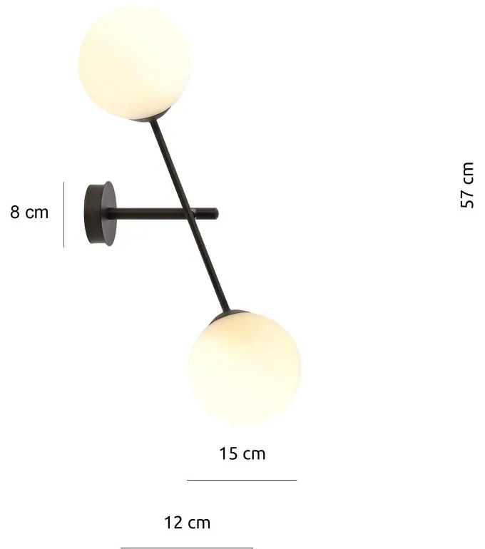 Applique da Parete in Acciaio e Vetro LINEAR K2 Nero 2xE14 Colore delle Sfere Bianco