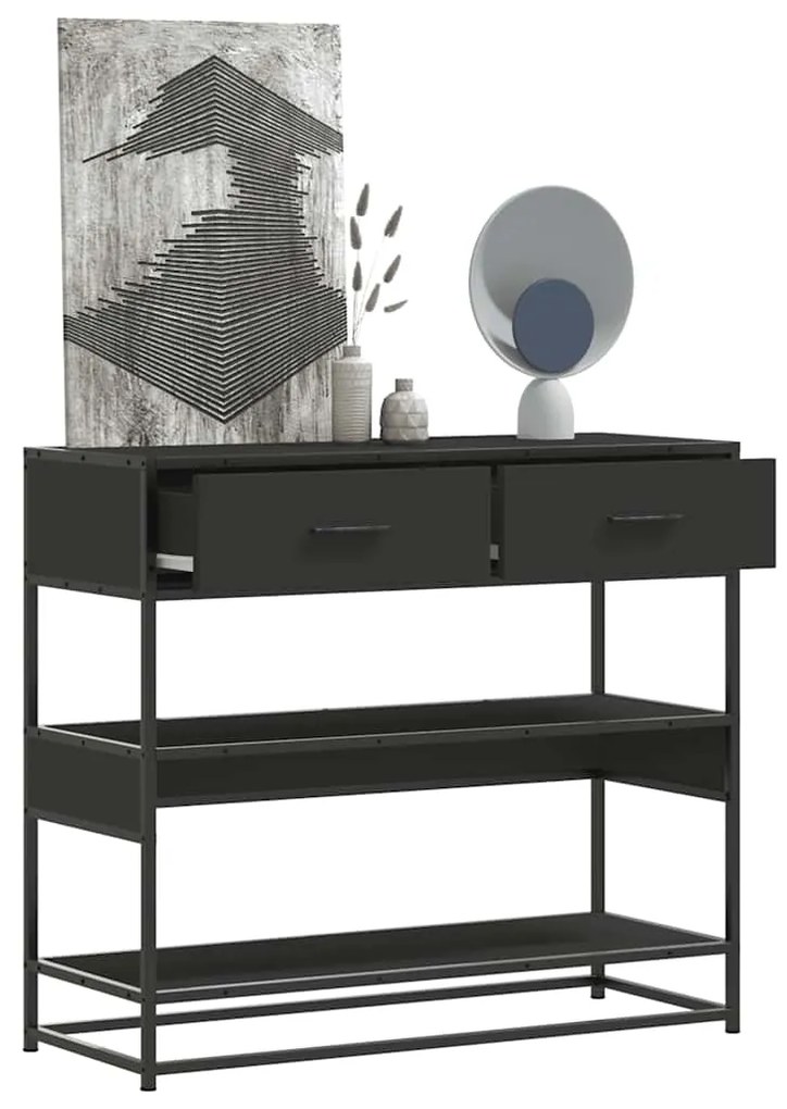 Tavolino Consolle Nero 90x35x80 Cm İn Legno Multistrato /