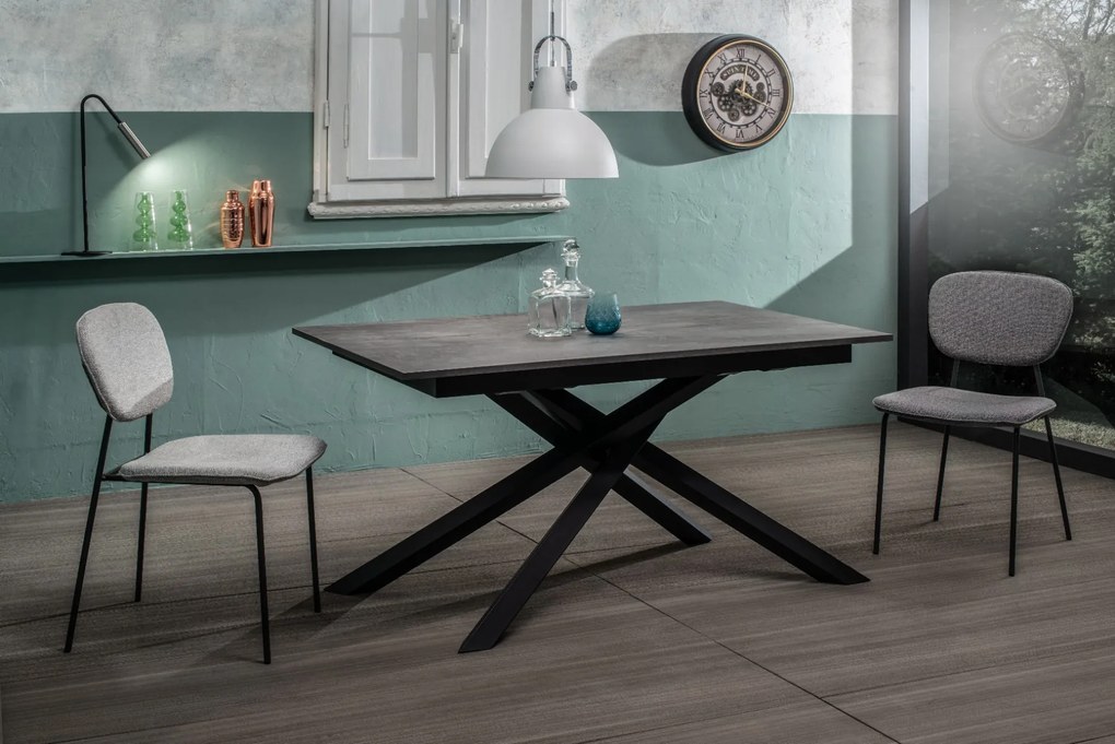 Tavolo rettangolare allungabile 90x140/190 Cemento grigio con gambe incrociate nere - Pulse