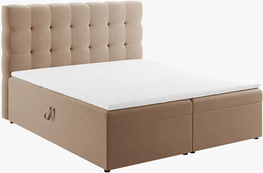 Letto boxspring Mamaia in velluto Bluvel con contenitore e testiera – 160×200 cm