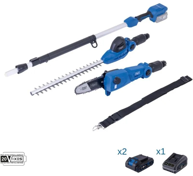Potatore tagliasiepi con asta 20v 2 batterie 2.0Ah ixes Scheppach c-phts410-x