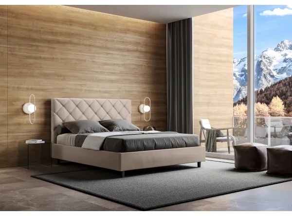 Letto matrimoniale con rete imbottito 160x210 similpelle tortora Priya