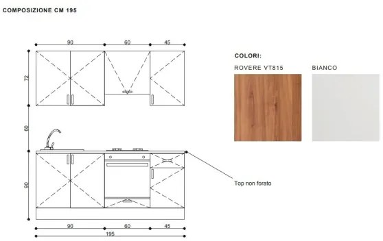 Cucina Lineare 195 Cm Bianca Con Top Antracite Mod. Silvia