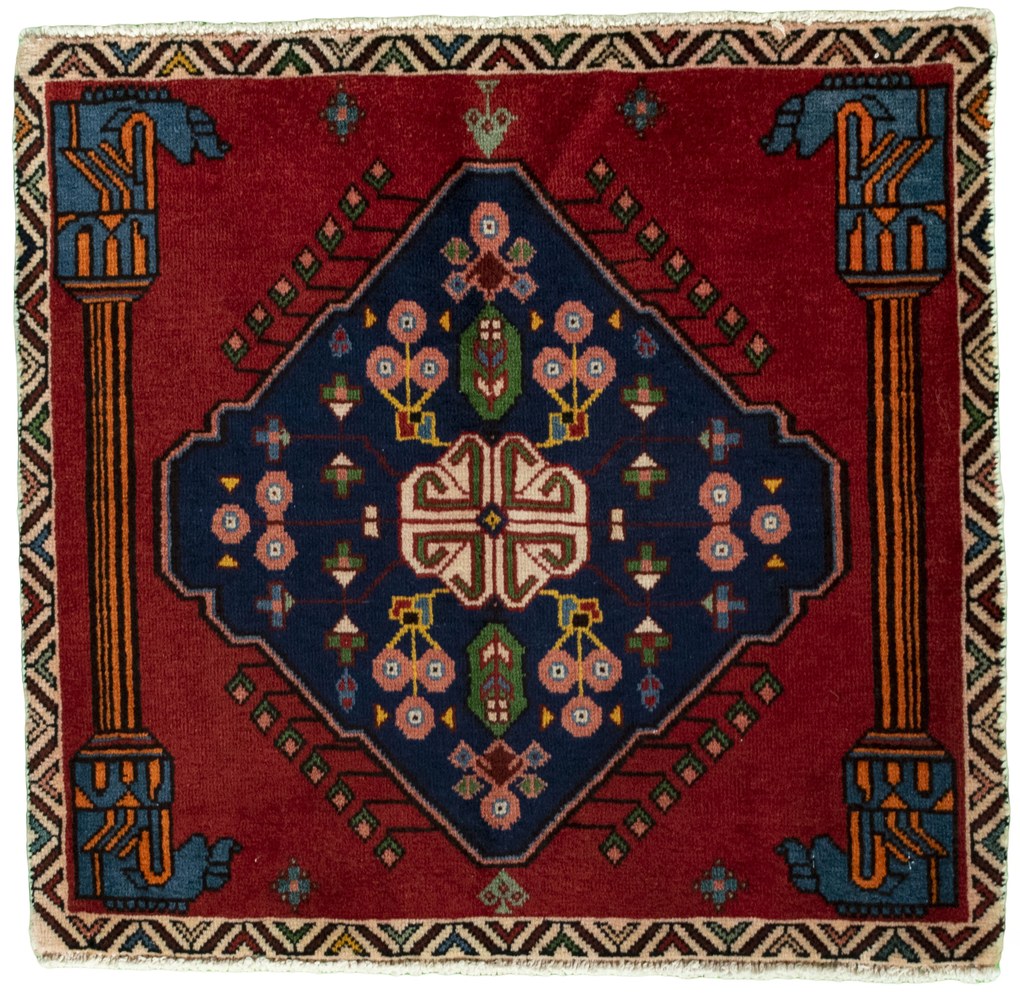 Shiraz Tappeto 70 x 60 Rosso (Iran) Annodato A Mano