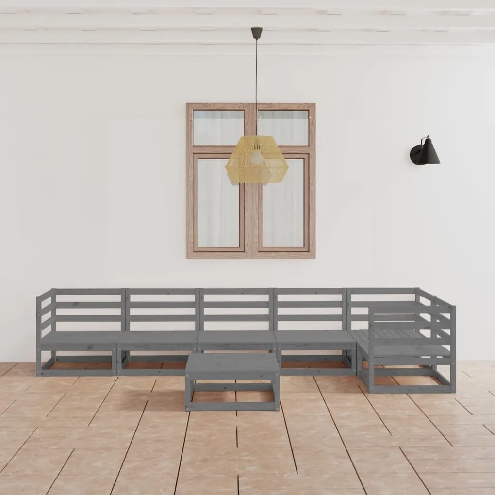 Set divani da giardino 7 pz grigio in legno massello di pino