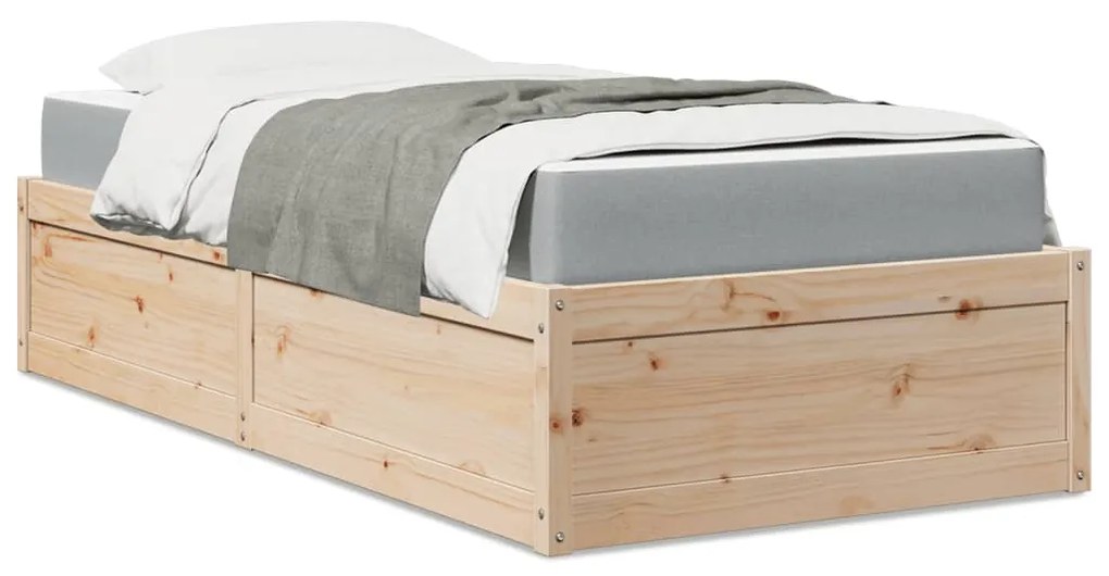 Letto Con Materasso 90x190 Cm İn Legno Massello Di Pino /