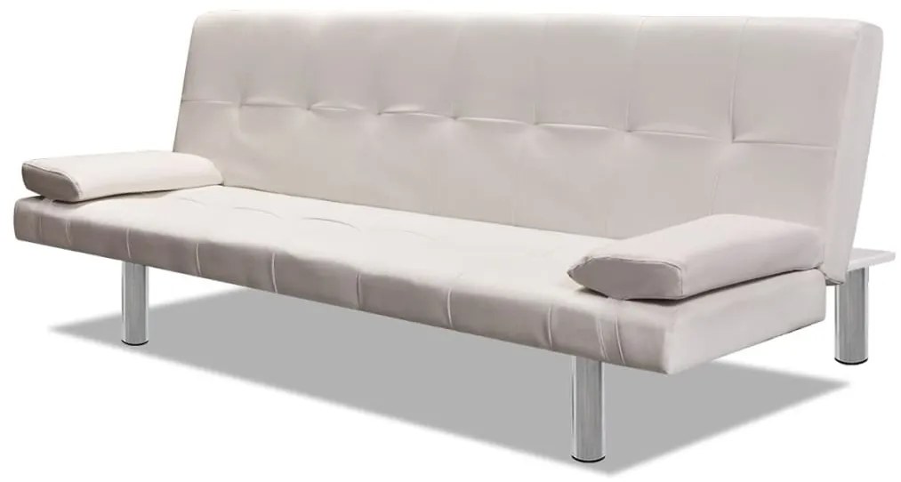 Divano letto con 2 cuscini similpelle regolabile bianco crema