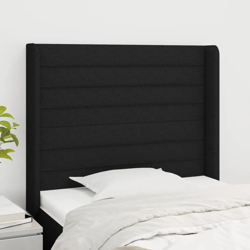 Testiera Ad Orecchio Nera 83x16x118/128 Cm İn Tessuto /
