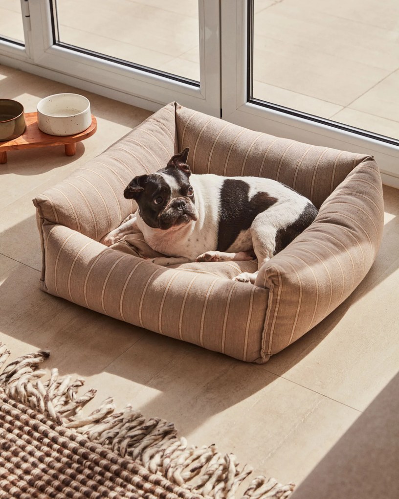 Kave Home - Cuccia piccola Toby a righe e pelo marrone 60 x 60 cm
