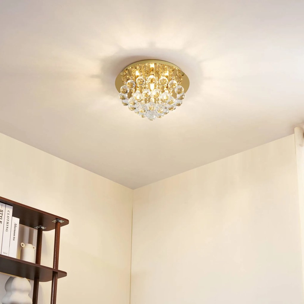 Plafoniera in cristallo Gillion Lindby, dimmerabile, Ottone / Oro, Soggiorno / Sala da pranzo, Cristallo, Design, Plafoniera