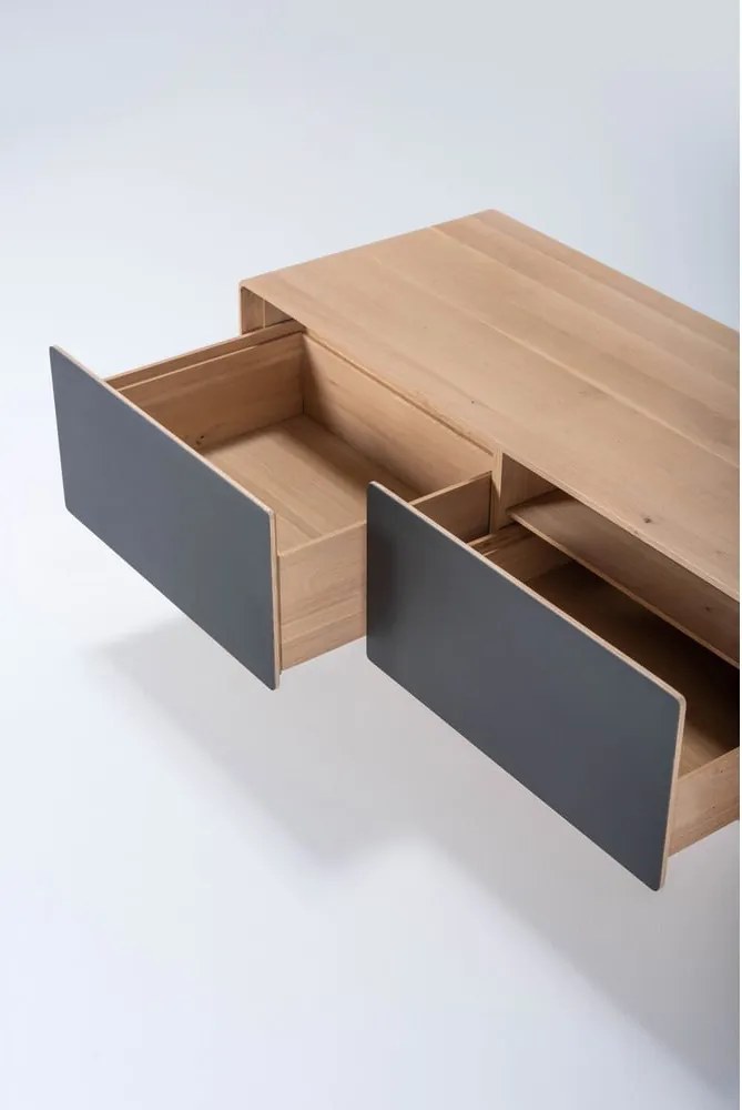 Mobile TV nero-color legno naturale in legno di quercia 160x48 cm Fina - Gazzda