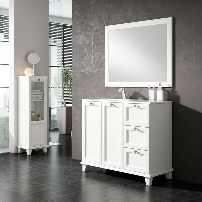 Mobile sottolavabo e lavabo Unike per vasca a sinistra neve L 100 x H 84 x P 45 cm, 2 ante 3 cassetti