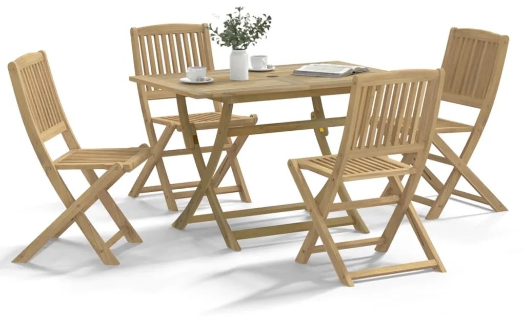 Set Da Pranzo Per Giardino 5 Pz İn Legno Massello Di Acacia /