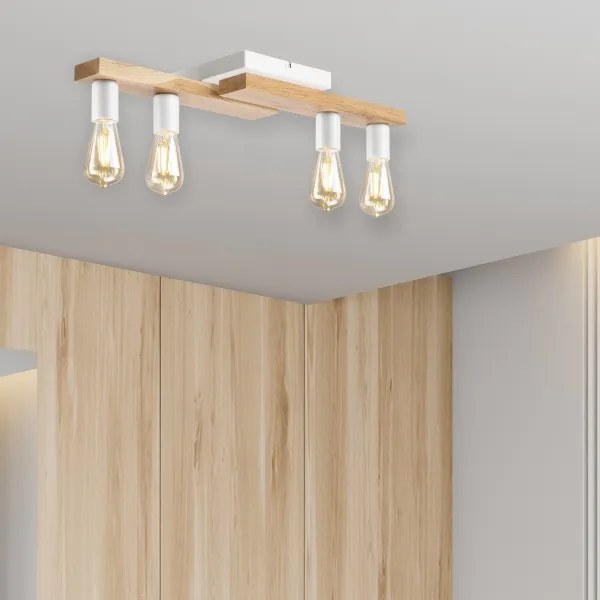Lampadario a plafone MATTE 4xE27/15W/230V bianco/quercia
