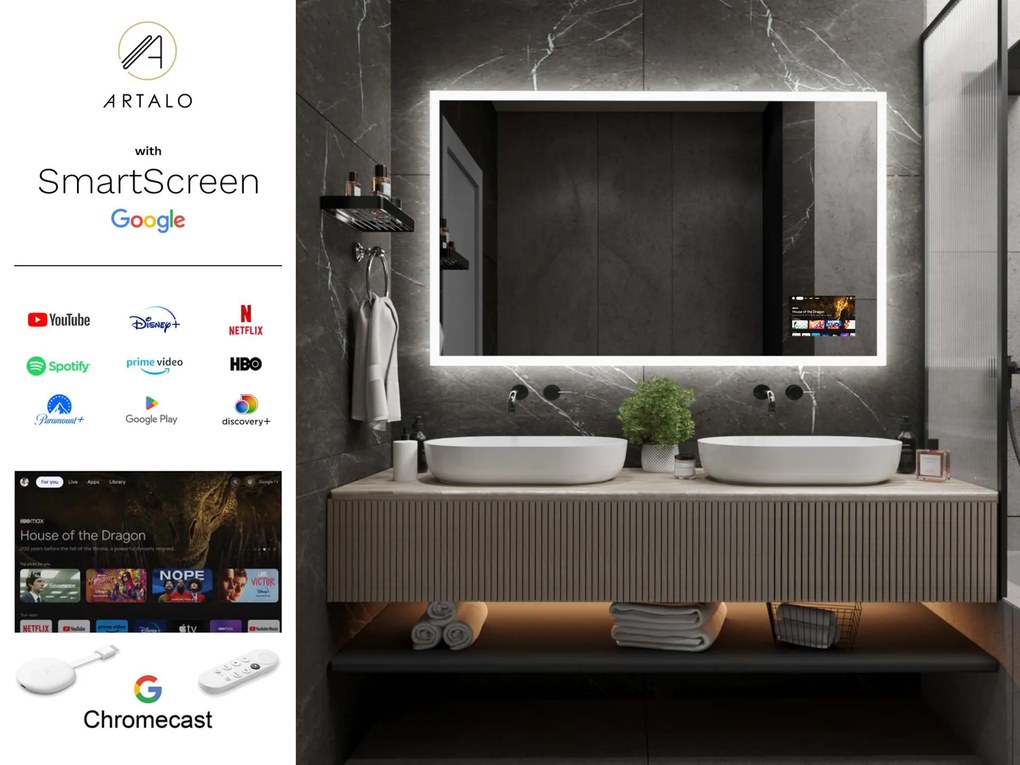 SMART specchio con luminazione M1 + SmartScreen with Google Chromecast
