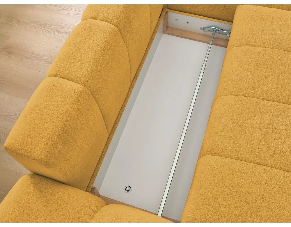 Divano angolare color senape allungabile e con contenitore (penisola a destra/chaise lounge) con rivestimento in ciniglia Everest – Bobochic Paris