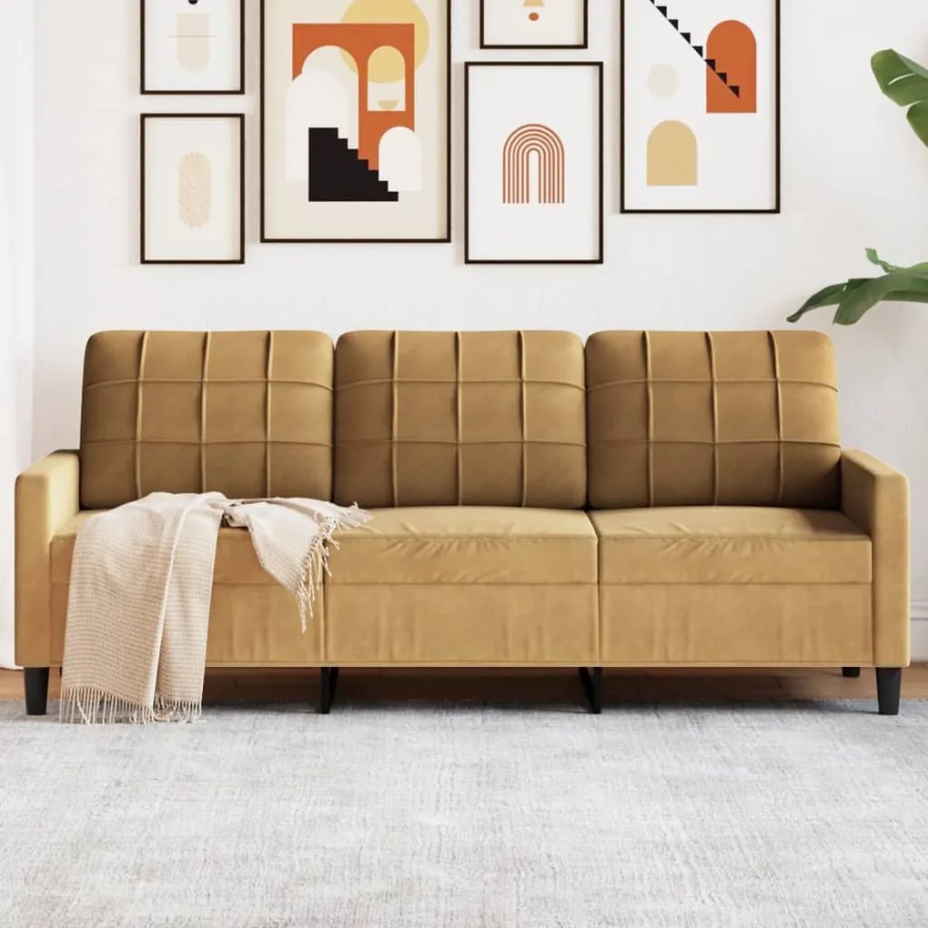 Divano A 3 Posti Marrone 180 Cm İn Velluto /