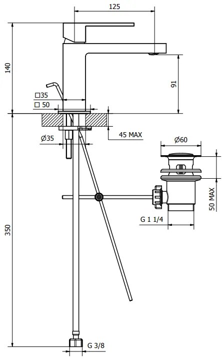 Miscelatore lavabo con scarico automatico cromo Pillar