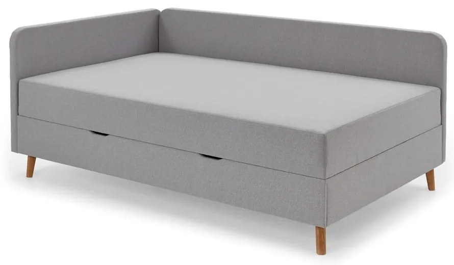 Letto singolo imbottito grigio chiaro con contenitore con materasso incluso 90x200 cm Cabana – Meise Möbel