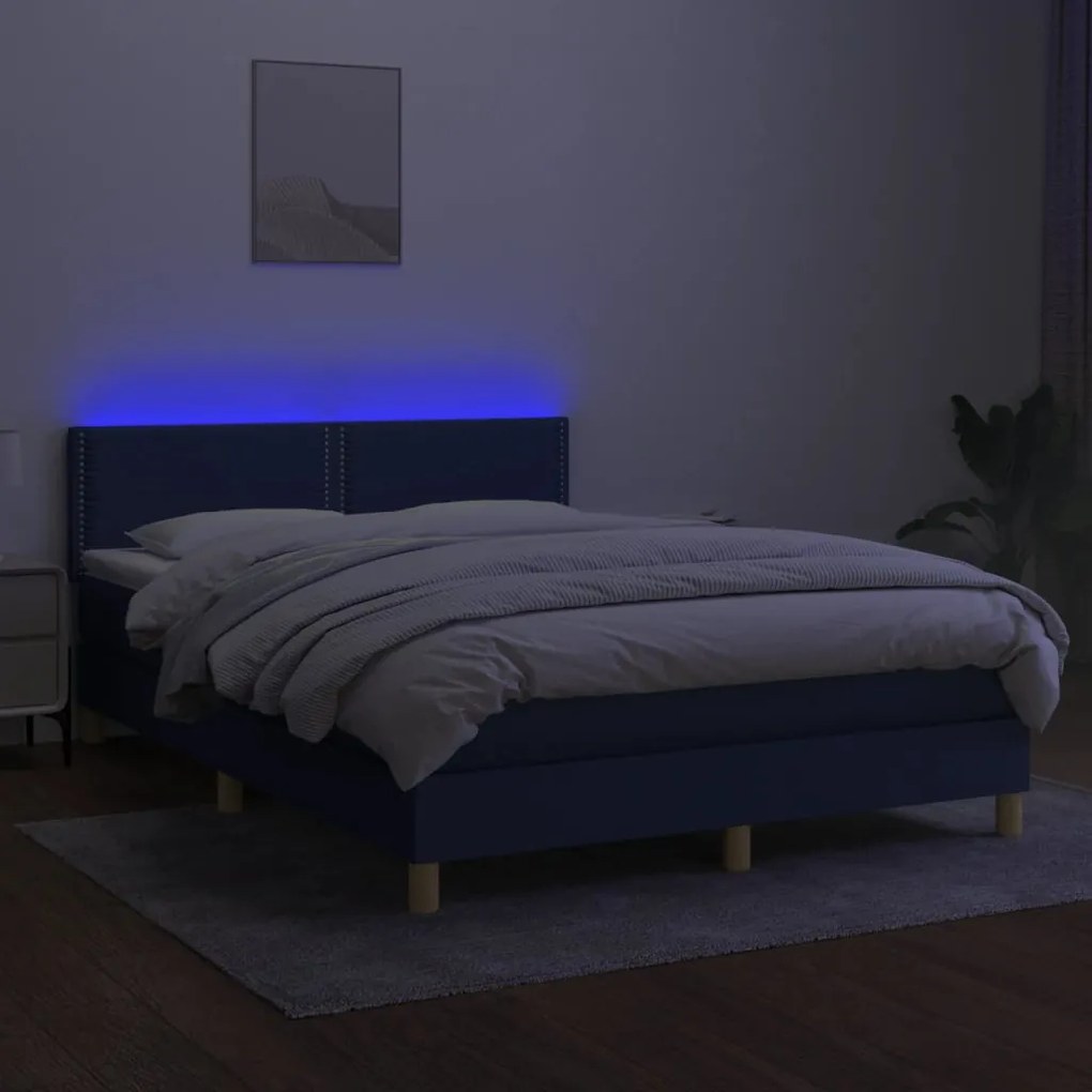 Letto a Molle con Materasso e LED Blu 140x200 cm in Tessuto