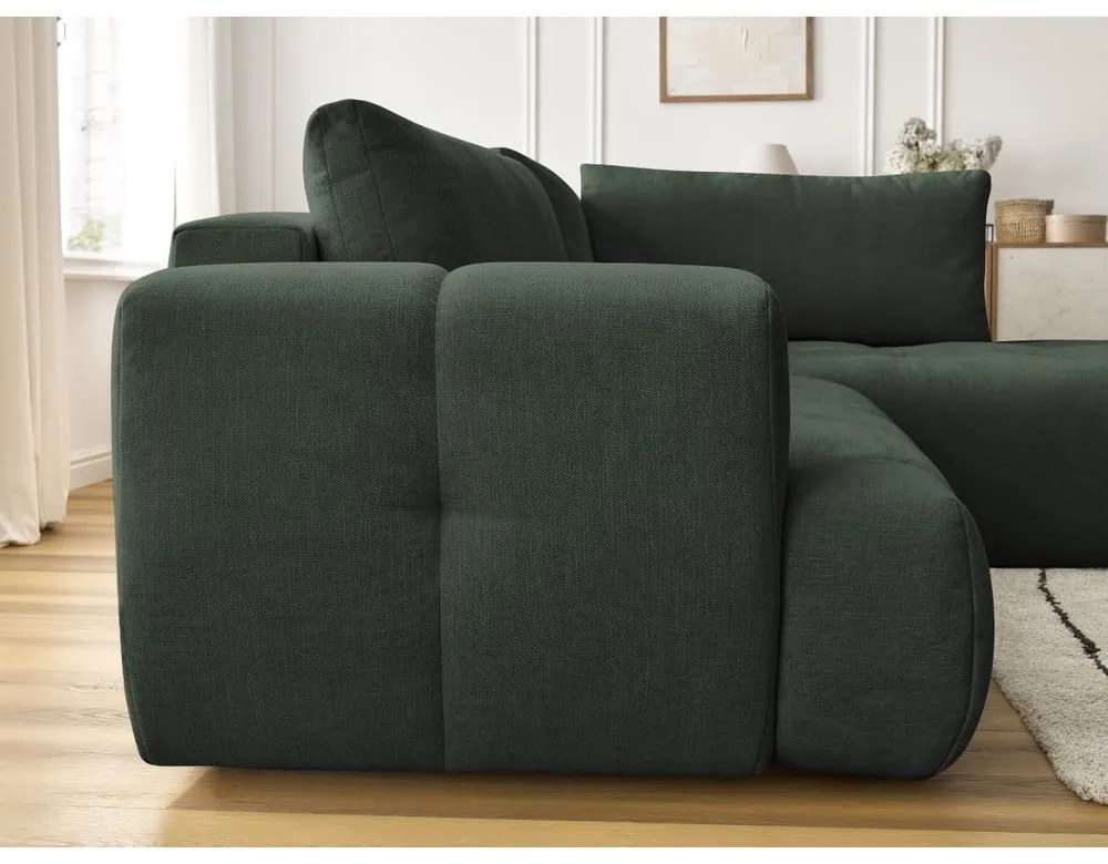 Divano angolare verde allungabile e con contenitore (penisola a destra/a L) con rivestimento in ciniglia Fuji – Bobochic Paris