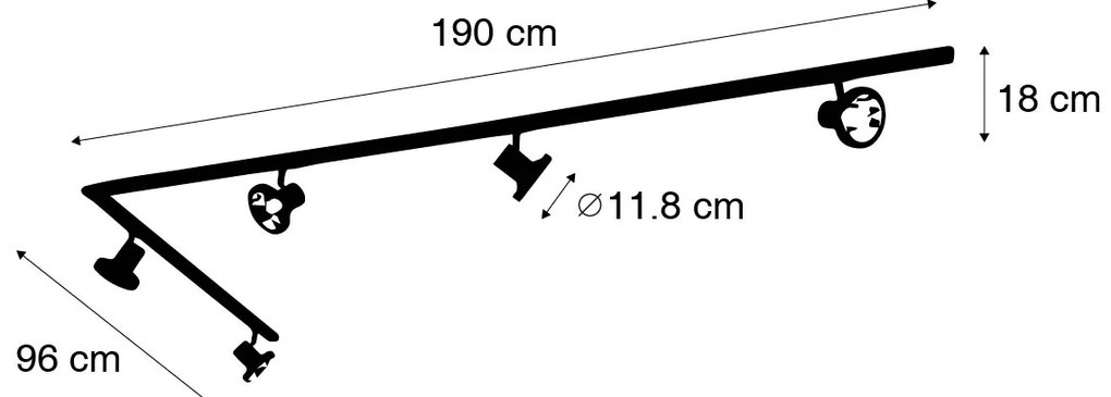 Sistema di illuminazione a binario moderno con 5 faretti neri monofase 300 cm - Iconic Jeany