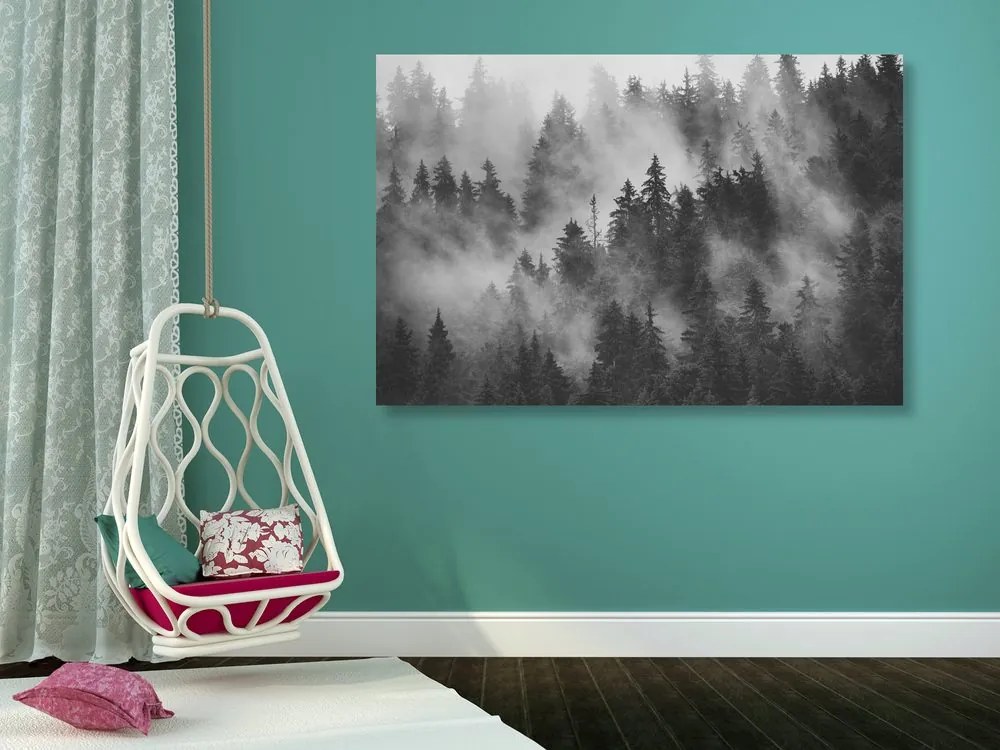 Stampa su tela – Montagne nella nebbia in bianco e nero