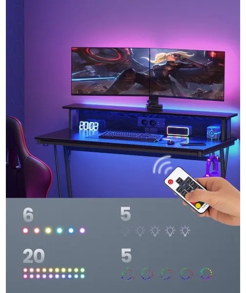 Scrivania con illuminazione integrata SOLEA-X, nera