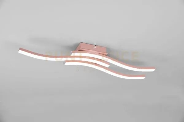 Route plafoniera led 3 bacchette ondulate oro rosa l. 54cm