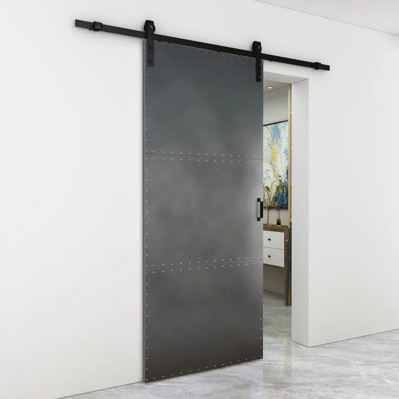 Porta scorrevole reversibile Brooklyn in acciaio nero, L 96 x H 215 cm, con binario Country nero