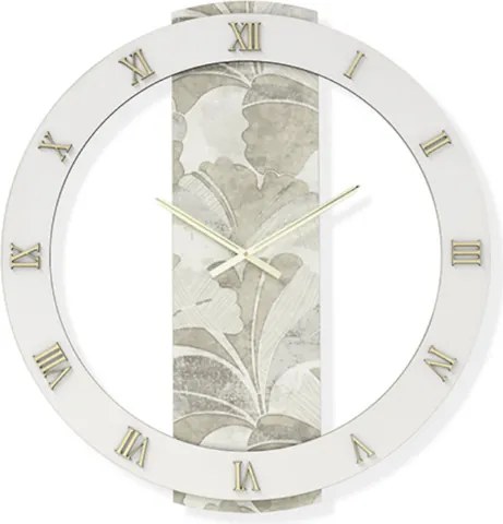 Orologio LARRY rotondo D60 cm in legno rivestito con parato e dettagli Oro