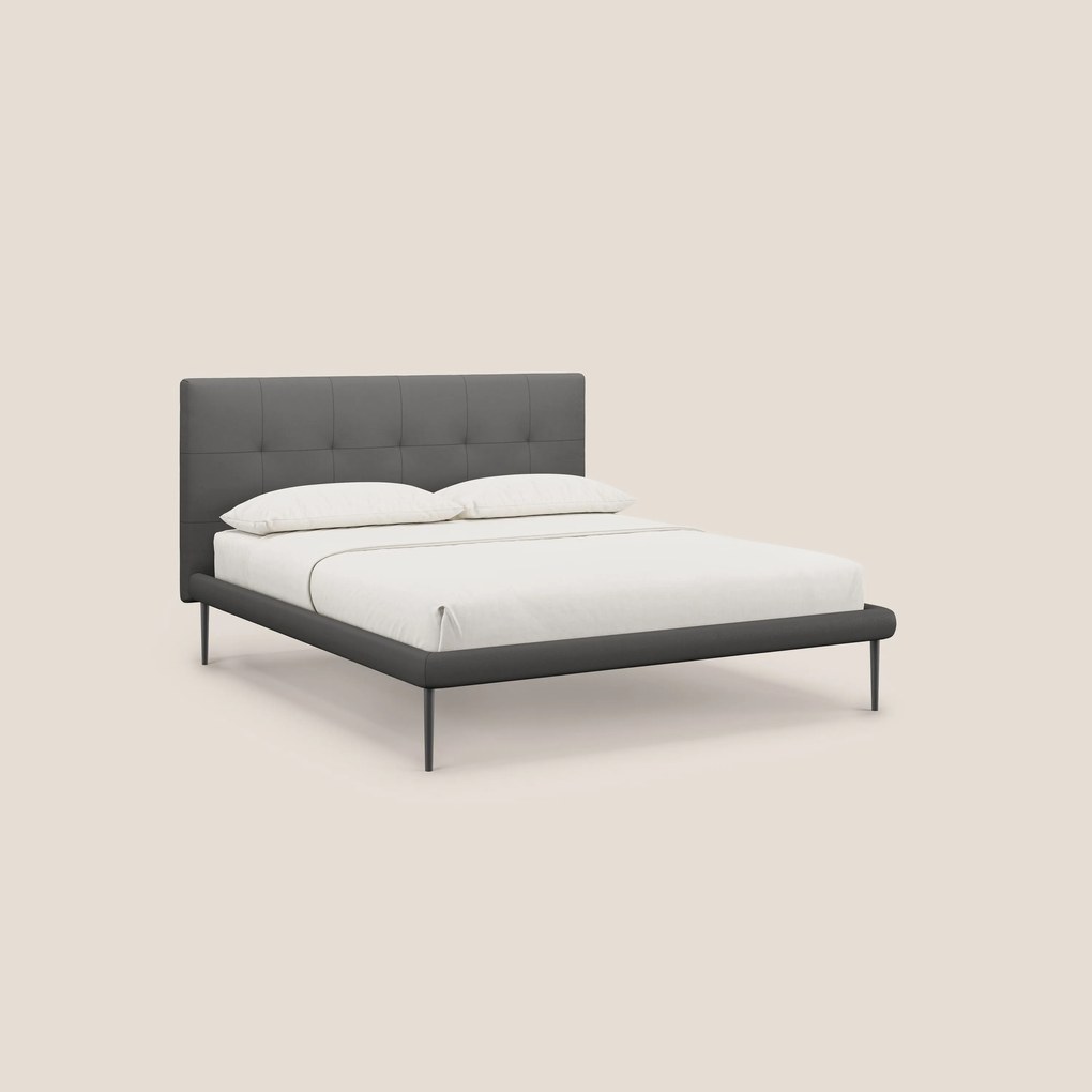 Midori letto imbottito trapuntato in ecopelle con piedini alti T04 antracite