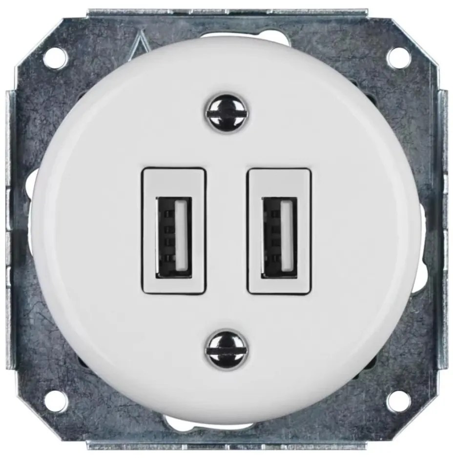 Bohemia-Design - Presa USB in porcellana stile retrò senza cornice, 2x USB-A, bianca