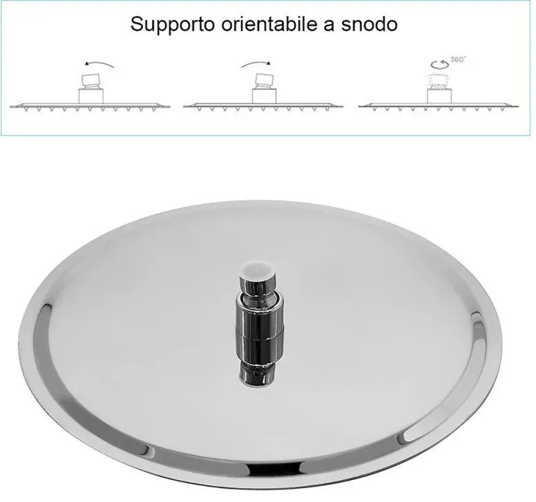 Set doccia cromo con braccio tondo 40cm + soffione 25 cm acciaio cromo