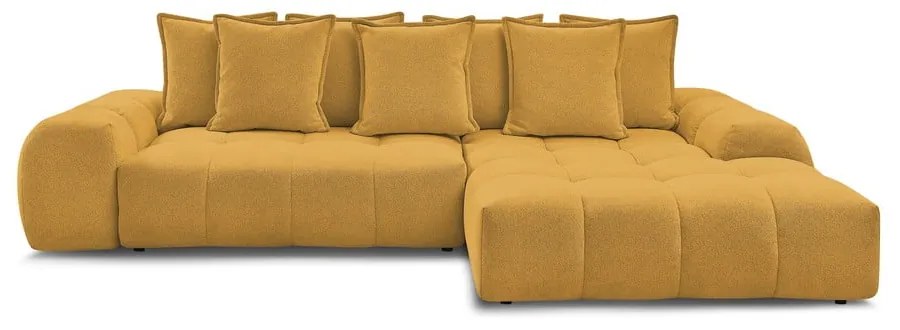 Divano angolare color senape allungabile e con contenitore (penisola a destra/chaise lounge) con rivestimento in ciniglia Everest – Bobochic Paris