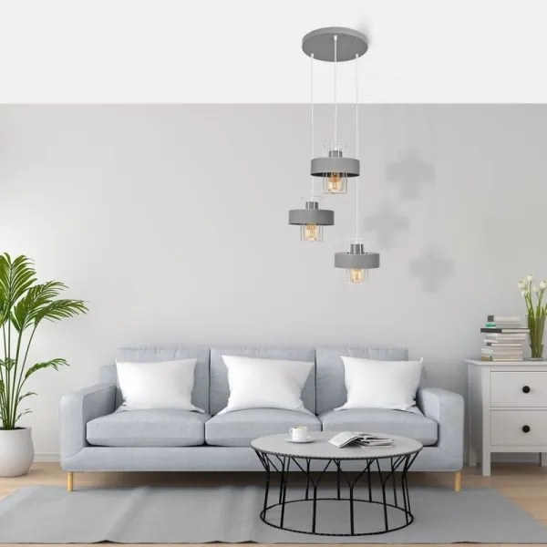 Lampadario a sospensione con filo VOLTA 3xE27/15W/230V diametro 42 cm grigio