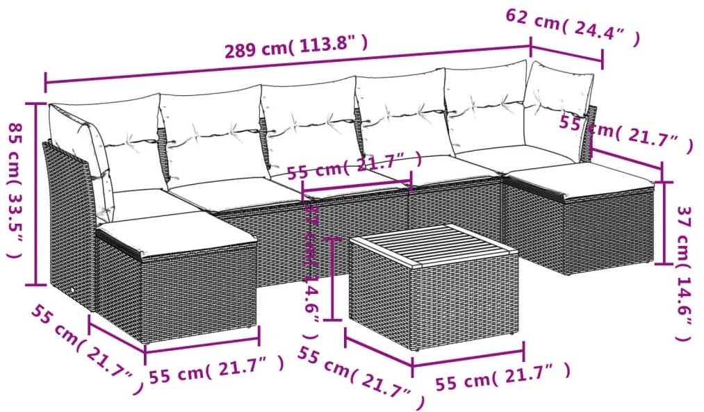 Set Divano da Giardino 8 pz con Cuscini Beige in Polyrattan