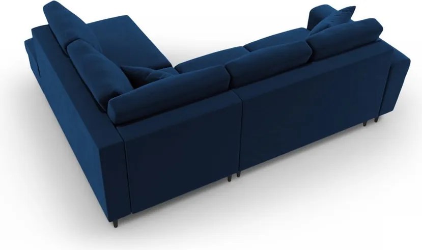 Divano angolare blu allungabile e con contenitore (con penisola a destra/a L) con rivestimento in velluto Kyoto – Cosmopolitan Design