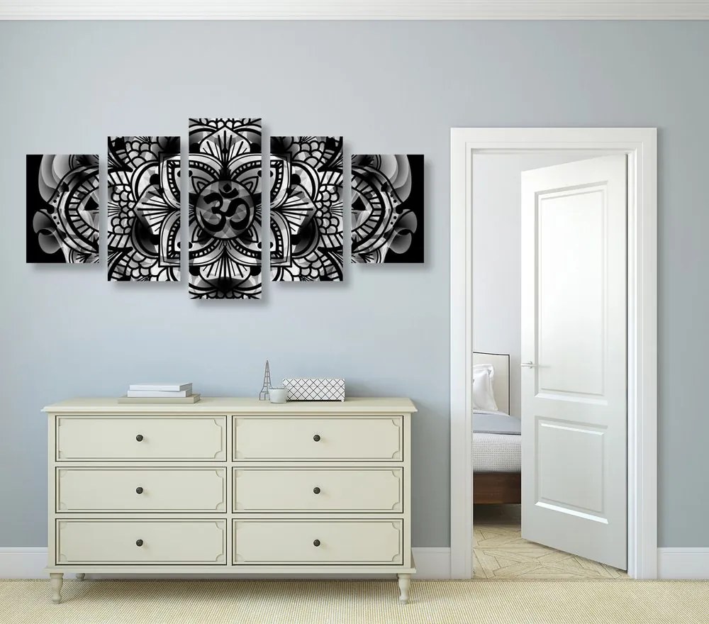 Quadri 5 pezzi – Mandala della salute in bianco e nero