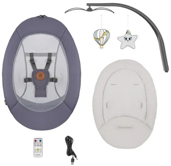 Lionelo - RALF Musical Baby Sdraietta con Melody, 4xAA, Grey Graphite + Remote Control