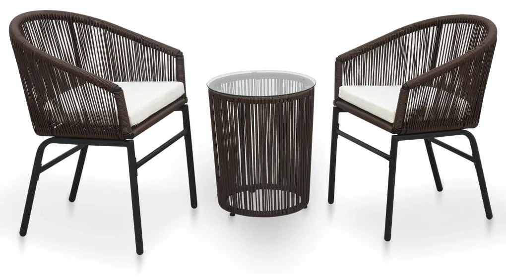 Set Da Bistrot 3 Pz Con Cuscini İn Polyrattan Marrone /