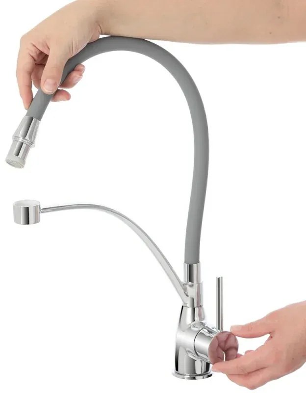 Rubinetto miscelatore in ottone cromo con canna alta in silicone