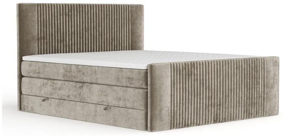 Letto boxspring marrone chiaro con contenitore 200x200 cm Bergamo – Maison de Rêve