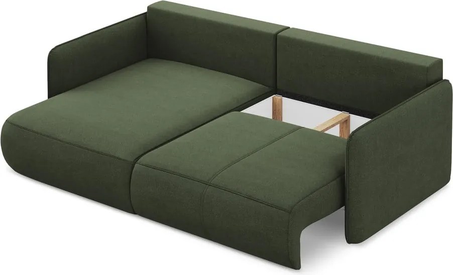 Divano angolare verde allungabile/con contenitore (con penisola a sinistra) Nanea – Makamii