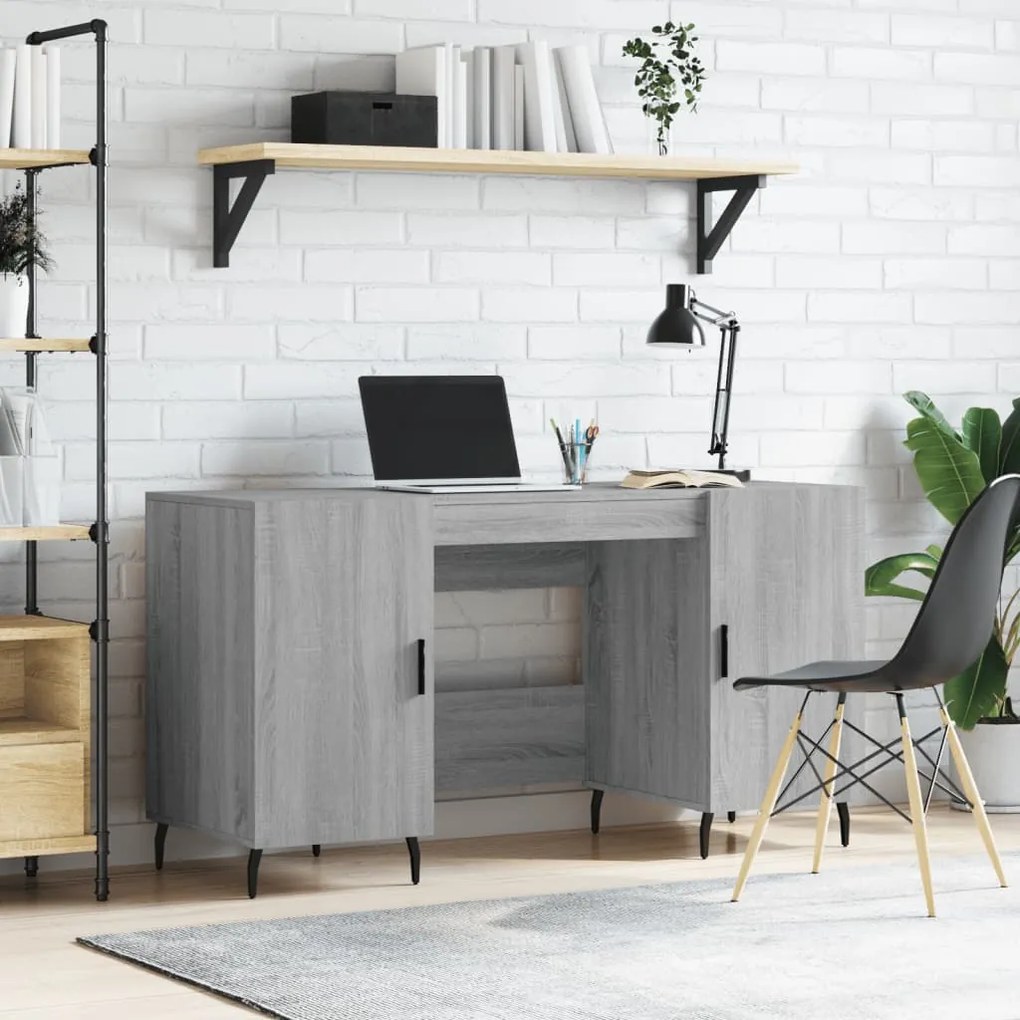 Scrivania Grigio Sonoma 140x50x75 Cm İn Legno Multistrato /