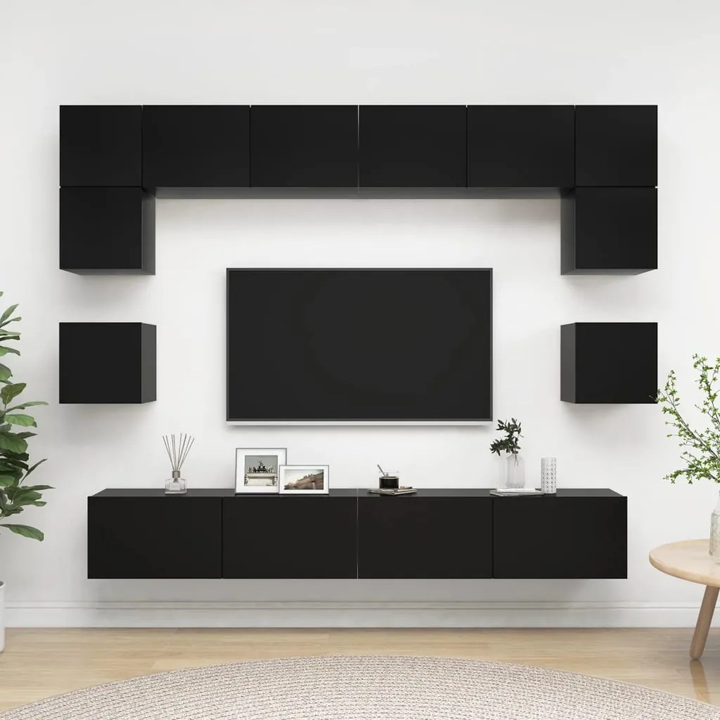 Set di mobili porta tv 8 pz nero in legno multistrato