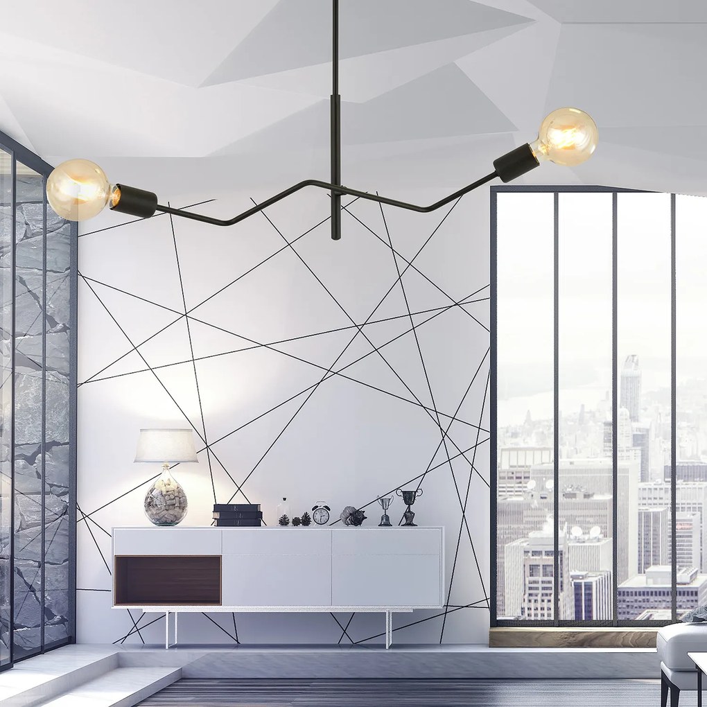 Sospensione Industrial 2 Luci Febe In Acciaio Nero E Bracci Regolabili