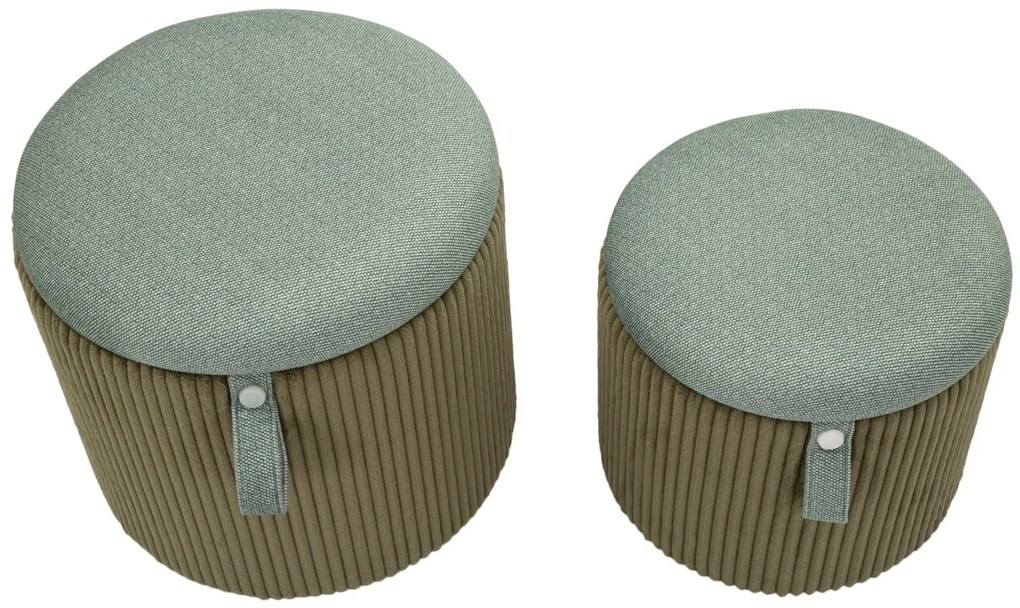 Puff C/Contenitore Bolzano Verde Set 2 Pz Ø 38X38-32X28