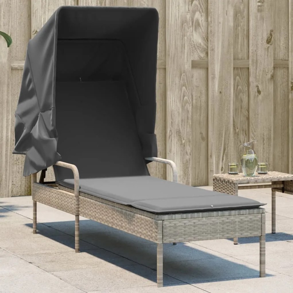 Lettino Prendisole Con Baldacchino Grigio Chiaro İn Polyrattan /
