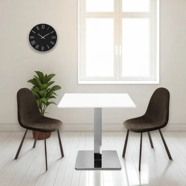 Tavolo bar pub ristorante 80x80 cm base argento e piano laminato Bianco Frassino H 75